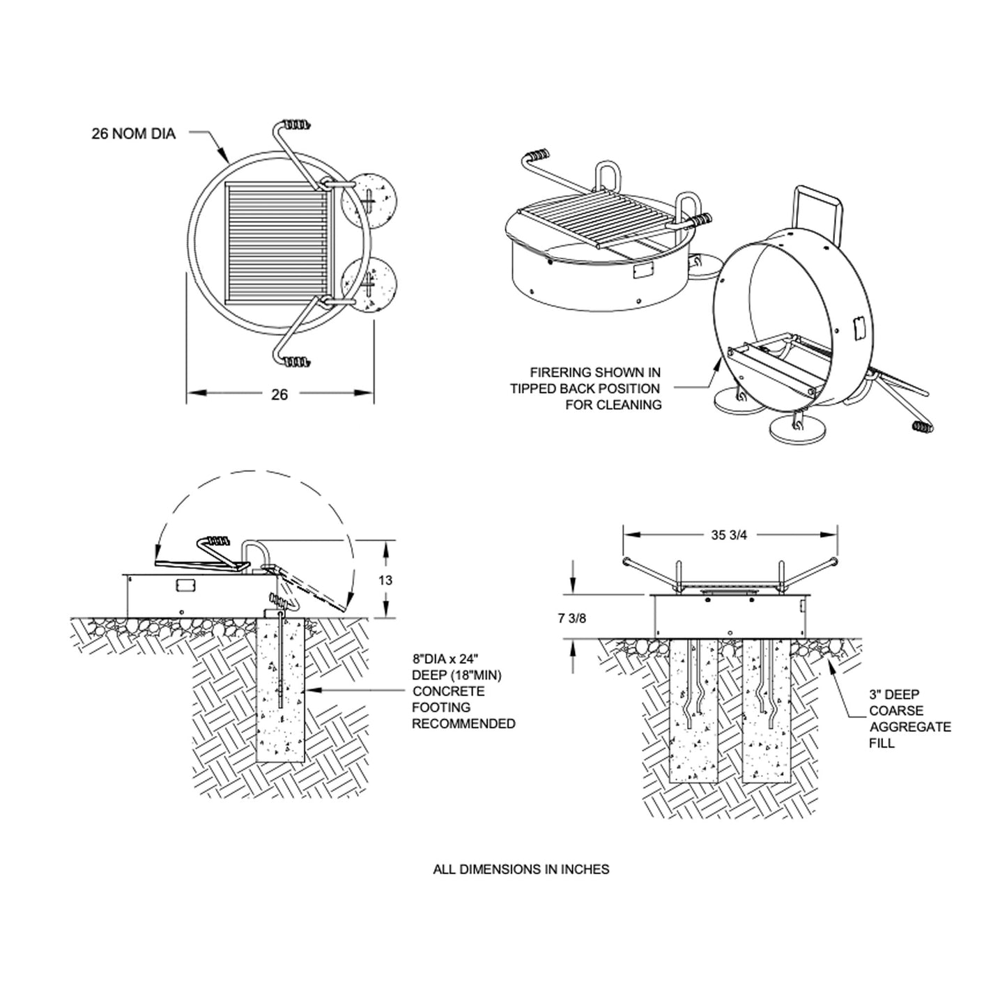 Campfire Ring with Adjustable Cooking Grate - 26" - Hercules Inc. Shop